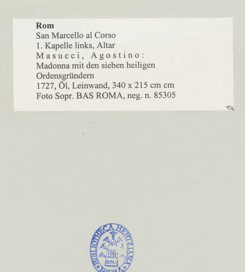 Rückseite von Sopr. BAS ROMA [https://www.deutsche-digitale-bibliothek.de/content/lizenzen/rv-ez/] Madonna mit den sieben heiligen Ordensgründern - , bh501404_recto. Foto.