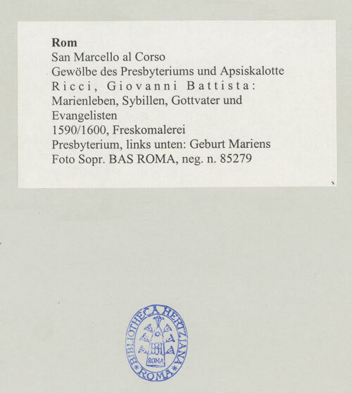 Rückseite von Sopr. BAS ROMA [https://www.deutsche-digitale-bibliothek.de/content/lizenzen/rv-ez/] Ausmalung der Wölbung von Apsis und ChorjochGeburt Mariens - , bh501415_recto. Foto.