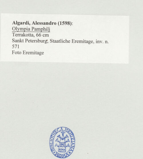 Rückseite von Eremitage [https://www.deutsche-digitale-bibliothek.de/content/lizenzen/rv-ez/] Olympia Pamphilj - , bh501894_recto. Foto.