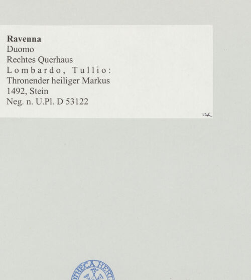 Rückseite von Bibliotheca Hertziana [https://www.deutsche-digitale-bibliothek.de/content/lizenzen/rv-fz/] Thronender heiliger Markus - Gesamtansicht, bh503953_recto. Foto.