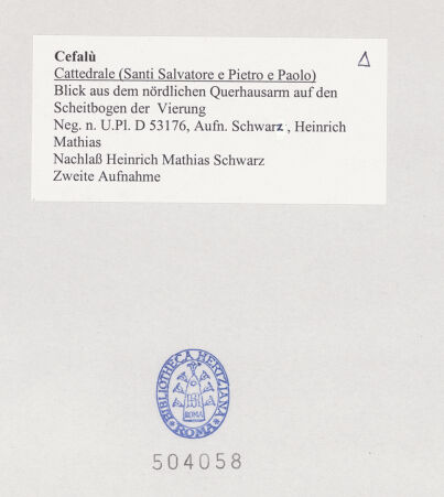 Rückseite von Bibliotheca Hertziana [https://www.deutsche-digitale-bibliothek.de/content/lizenzen/rv-fz/] CattedraleVierung und Querhaus - Westliche Vierungswand von Norden, bh504058_recto. Foto: Schwarz, Heinrich Mathias.