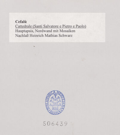 Rückseite von unbekannt [https://www.deutsche-digitale-bibliothek.de/content/lizenzen/rv-ez/] Cattedrale - Zweites Joch, Nordwand und Gewölbe mit Mosaiken, bh506439_recto. Foto.