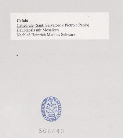 Rückseite von unbekannt [https://www.deutsche-digitale-bibliothek.de/content/lizenzen/rv-ez/] Cattedrale - Hauptapsis mit Mosaiken, bh506440_recto. Foto.
