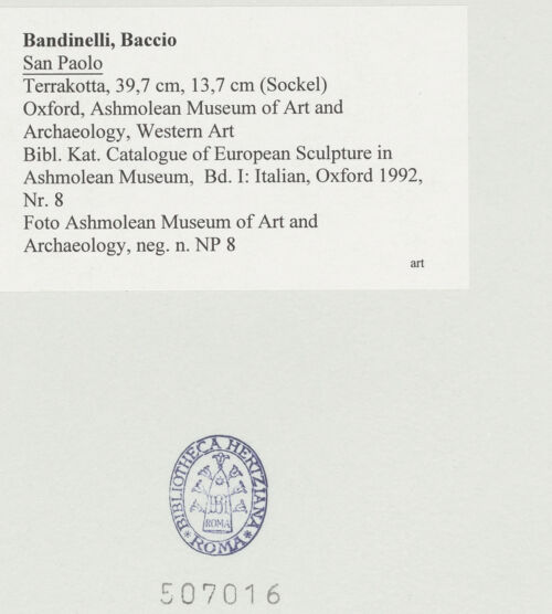 Rückseite von Ashmolean Museum of Art and Archaeology [https://www.deutsche-digitale-bibliothek.de/content/lizenzen/rv-fz/] Heiliger Paulus - , bh507016_recto. Foto.