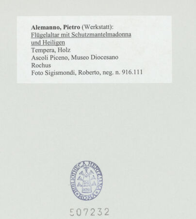 Rückseite von Sigismondi, Roberto [https://www.deutsche-digitale-bibliothek.de/content/lizenzen/rv-fz/] Flügelaltar mit Schutzmantelmadonna und Heiligen - Rochus, bh507232_recto. Foto: Sigismondi, Roberto.
