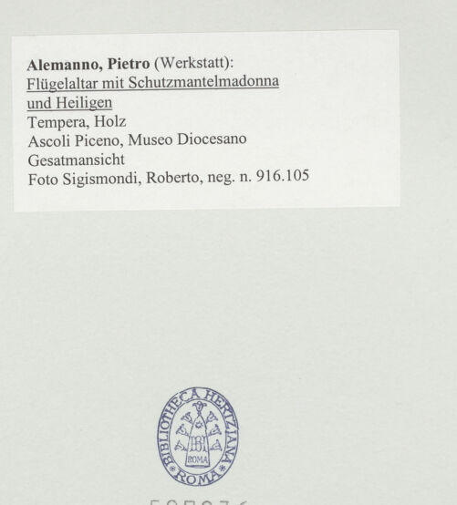 Rückseite von Sigismondi, Roberto [https://www.deutsche-digitale-bibliothek.de/content/lizenzen/rv-fz/] Flügelaltar mit Schutzmantelmadonna und Heiligen - Gesamtansicht, bh507236_recto. Foto: Sigismondi, Roberto.