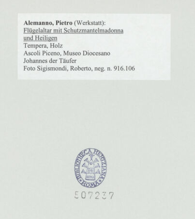 Rückseite von Sigismondi, Roberto [https://www.deutsche-digitale-bibliothek.de/content/lizenzen/rv-fz/] Flügelaltar mit Schutzmantelmadonna und Heiligen - Johannes der Täufer, bh507237_recto. Foto: Sigismondi, Roberto.