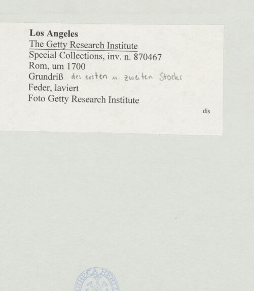 Rückseite von Getty Research Institute [https://www.deutsche-digitale-bibliothek.de/content/lizenzen/rv-ez/] ArchitekturzeichnungenGrundriss des ersten und zweiten Stocks - , bh507697_recto. Foto.
