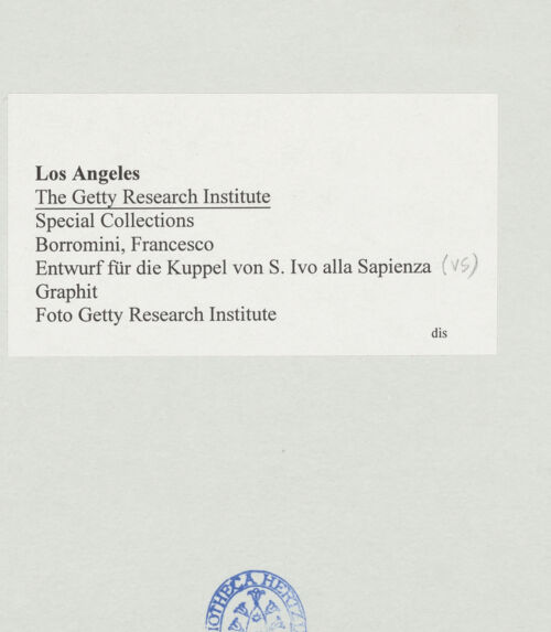 Rückseite von Getty Research Institute [https://www.deutsche-digitale-bibliothek.de/content/lizenzen/rv-ez/] Entwurf für die Kuppel von Sant'Ivo alla Sapienza - , bh507698_recto. Foto.