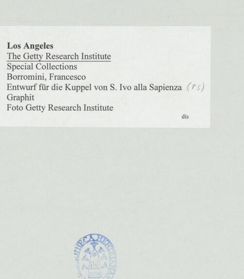Rückseite von Getty Research Institute [https://www.deutsche-digitale-bibliothek.de/content/lizenzen/rv-ez/] Entwurf für die Kuppel von Sant'Ivo alla Sapienza - , bh507699_recto. Foto.