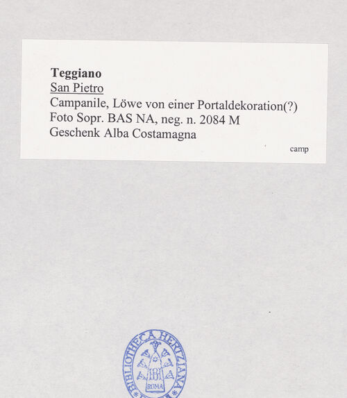 Rückseite von Sopr. BAS NA [https://www.deutsche-digitale-bibliothek.de/content/lizenzen/rv-ez/] Löwe - Frontalansicht von unten, bh508012_recto. Foto.