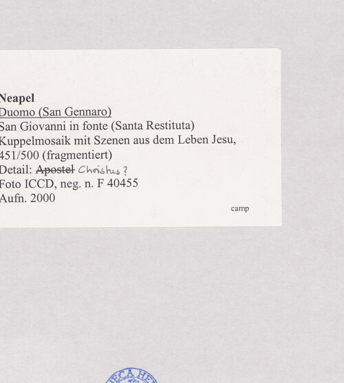 Rückseite von ICCD [https://www.deutsche-digitale-bibliothek.de/content/lizenzen/rv-ez/] Szenen aus dem Leben Christi, Apostel und EvangelistensymboleSzenen aus dem Leben Christi: der wunderbare Fischzug oder die Navicella - Detail: Christus?, bh508332_recto. Foto.