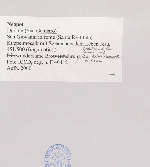 Rückseite von ICCD [https://www.deutsche-digitale-bibliothek.de/content/lizenzen/rv-ez/] Szenen aus dem Leben Christi, Apostel und EvangelistensymboleSzenen aus dem Leben Christi: Christus und die Samariterin; das Hochzeitsmahl in Kana - Gesamtansicht, bh508342_recto. Foto.