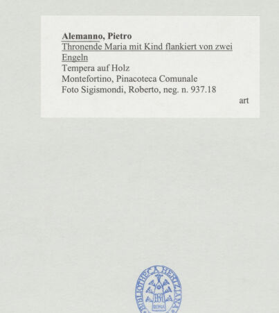 Rückseite von Sigismondi, Roberto [https://www.deutsche-digitale-bibliothek.de/content/lizenzen/rv-fz/] Thronende Madonna mit Kind flankiert von zwei Engeln - , bh508509_recto. Foto: Sigismondi, Roberto.