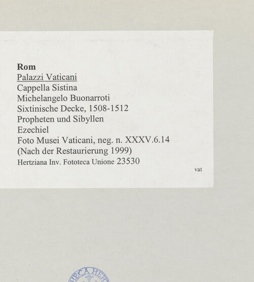 Rückseite von Musei Vaticani [https://www.deutsche-digitale-bibliothek.de/content/lizenzen/rv-ez/] Die Sixtinische DeckePropheten und SibyllenEzechiel - , bh508741_recto. Foto.