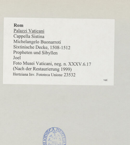 Rückseite von Musei Vaticani [https://www.deutsche-digitale-bibliothek.de/content/lizenzen/rv-ez/] Die Sixtinische DeckePropheten und SibyllenJoel - , bh508742_recto. Foto.