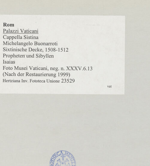 Rückseite von Musei Vaticani [https://www.deutsche-digitale-bibliothek.de/content/lizenzen/rv-ez/] Die Sixtinische DeckePropheten und SibyllenJesaias - , bh508795_recto. Foto.