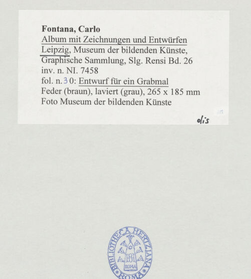 Rückseite von Museum der bildenden Künste Leipzig [https://www.deutsche-digitale-bibliothek.de/content/lizenzen/rv-ez/] Album mit Zeichnungen und EntwürfenEntwurf für ein Grabmal einer Frau - , bh508982_recto. Foto.