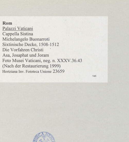 Rückseite von Musei Vaticani [https://www.deutsche-digitale-bibliothek.de/content/lizenzen/rv-ez/] Die Sixtinische DeckeDie Vorfahren ChristiAsa, Josaphat und Joram - , bh509046_recto. Foto.