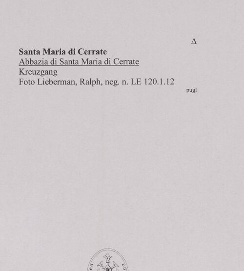 Rückseite von Lieberman, Ralph [https://www.deutsche-digitale-bibliothek.de/content/lizenzen/rv-fz/] Abbazia di Santa Maria di Cerrate - Arkade, bh509703_recto. Foto: Lieberman, Ralph.