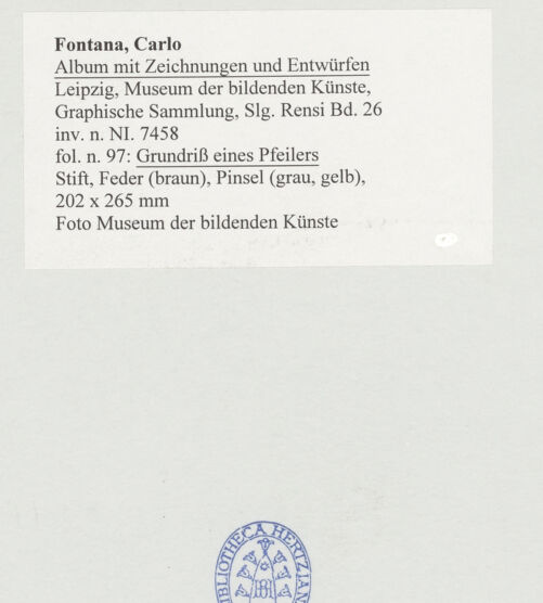 Rückseite von Museum der bildenden Künste Leipzig [https://www.deutsche-digitale-bibliothek.de/content/lizenzen/rv-ez/] Album mit Zeichnungen und EntwürfenGrundriss eines Pfeilers - , bh510011_recto. Foto.