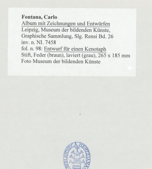 Rückseite von Museum der bildenden Künste Leipzig [https://www.deutsche-digitale-bibliothek.de/content/lizenzen/rv-ez/] Album mit Zeichnungen und EntwürfenEntwurf für einen Kenotaph - , bh510012_recto. Foto.