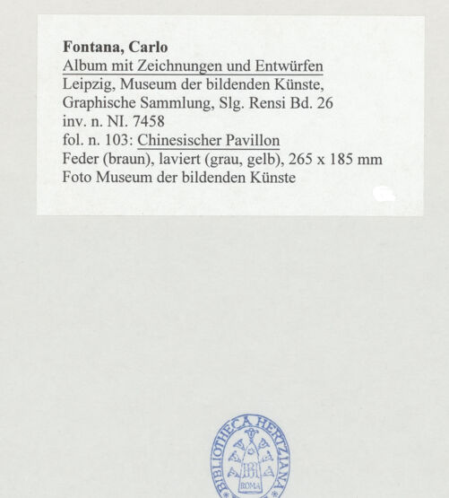 Rückseite von Museum der bildenden Künste Leipzig [https://www.deutsche-digitale-bibliothek.de/content/lizenzen/rv-ez/] Album mit Zeichnungen und EntwürfenChinesischer Pavillon - , bh510014_recto. Foto.