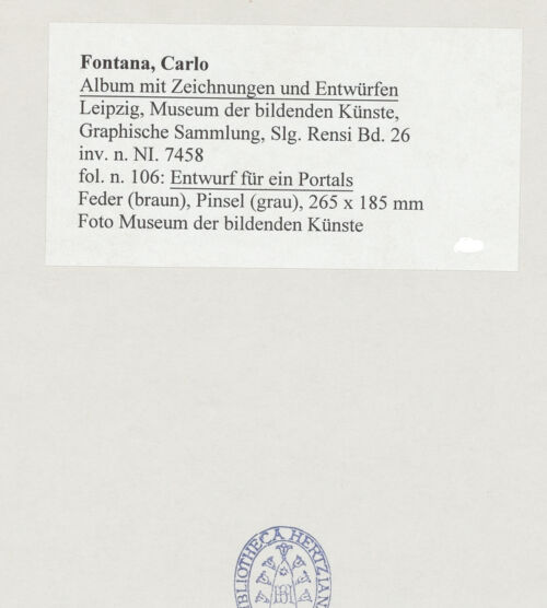 Rückseite von Museum der bildenden Künste Leipzig [https://www.deutsche-digitale-bibliothek.de/content/lizenzen/rv-ez/] Album mit Zeichnungen und EntwürfenEntwurf für ein Portal - , bh510016_recto. Foto.