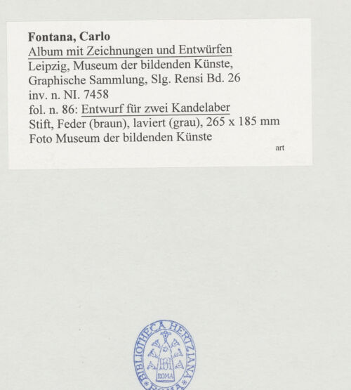 Rückseite von Museum der bildenden Künste Leipzig [https://www.deutsche-digitale-bibliothek.de/content/lizenzen/rv-ez/] Album mit Zeichnungen und EntwürfenEntwurf für zwei Kandelaber - , bh510019_recto. Foto.