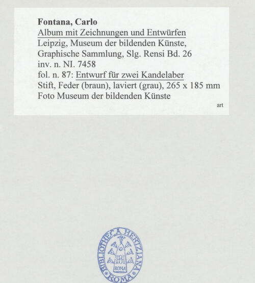 Rückseite von Museum der bildenden Künste Leipzig [https://www.deutsche-digitale-bibliothek.de/content/lizenzen/rv-ez/] Album mit Zeichnungen und EntwürfenEntwurf für zwei Kandelaber - , bh510020_recto. Foto.