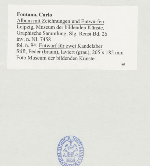 Rückseite von Museum der bildenden Künste Leipzig [https://www.deutsche-digitale-bibliothek.de/content/lizenzen/rv-ez/] Album mit Zeichnungen und EntwürfenEntwurf für zwei Kandelaber - , bh510021_recto. Foto.