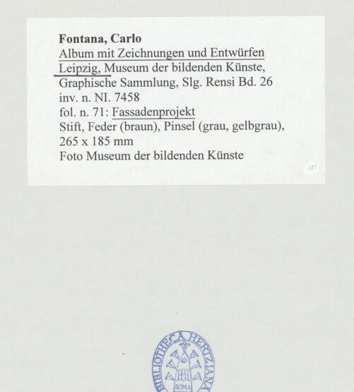 Rückseite von Museum der bildenden Künste Leipzig [https://www.deutsche-digitale-bibliothek.de/content/lizenzen/rv-ez/] Album mit Zeichnungen und EntwürfenFassadenprojekt - , bh510029_recto. Foto.