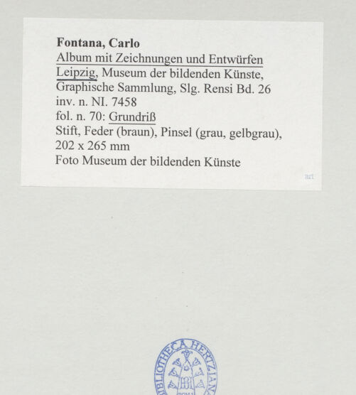 Rückseite von Museum der bildenden Künste Leipzig [https://www.deutsche-digitale-bibliothek.de/content/lizenzen/rv-ez/] Album mit Zeichnungen und EntwürfenGrundriss - , bh510038_recto. Foto.