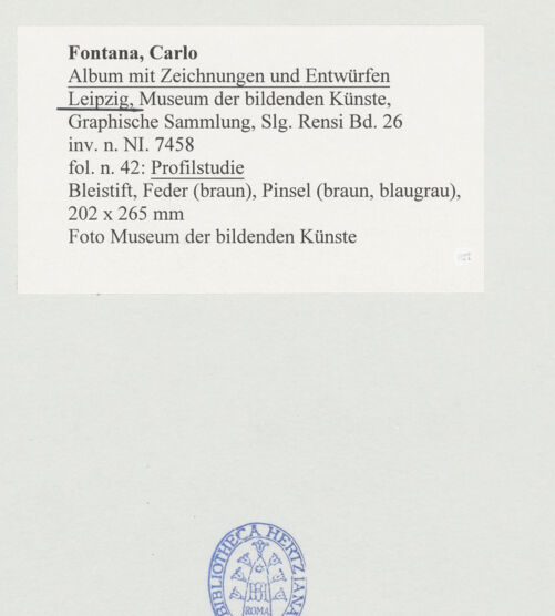 Rückseite von Museum der bildenden Künste Leipzig [https://www.deutsche-digitale-bibliothek.de/content/lizenzen/rv-ez/] Album mit Zeichnungen und EntwürfenProfilstudie - , bh510039_recto. Foto.