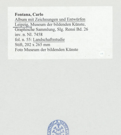 Rückseite von Museum der bildenden Künste Leipzig [https://www.deutsche-digitale-bibliothek.de/content/lizenzen/rv-ez/] Album mit Zeichnungen und EntwürfenLandschaftsstudie - , bh510045_recto. Foto.