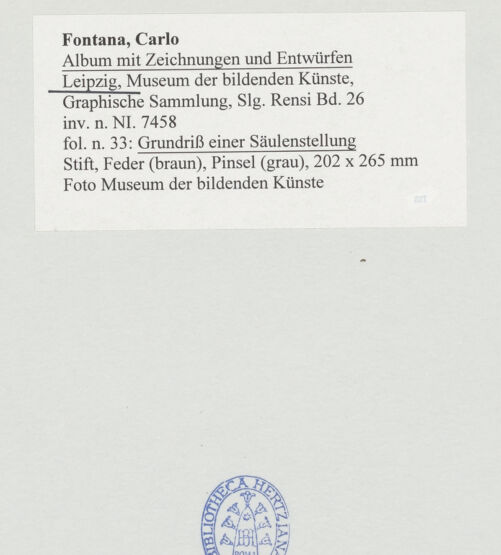 Rückseite von Museum der bildenden Künste Leipzig [https://www.deutsche-digitale-bibliothek.de/content/lizenzen/rv-ez/] Album mit Zeichnungen und EntwürfenGrundriss einer Säulenstellung - , bh510046_recto. Foto.