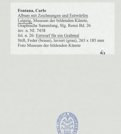 Rückseite von Museum der bildenden Künste Leipzig [https://www.deutsche-digitale-bibliothek.de/content/lizenzen/rv-ez/] Album mit Zeichnungen und EntwürfenEntwurf für ein Grabmal - , bh510052_recto. Foto.