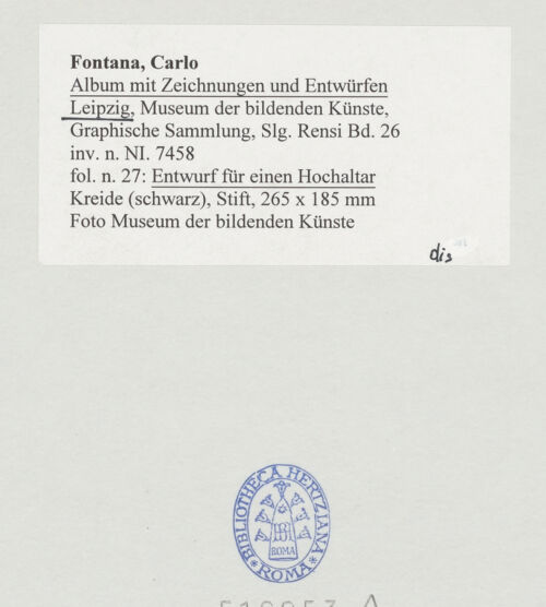 Rückseite von Museum der bildenden Künste Leipzig [https://www.deutsche-digitale-bibliothek.de/content/lizenzen/rv-ez/] Album mit Zeichnungen und EntwürfenEntwurf für einen Hochaltar - , bh510053_recto. Foto.