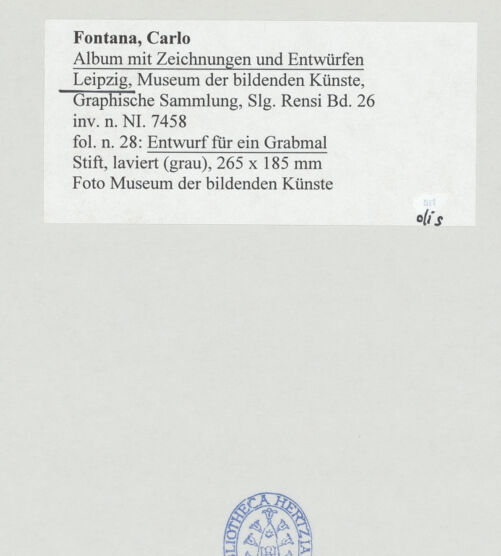 Rückseite von Museum der bildenden Künste Leipzig [https://www.deutsche-digitale-bibliothek.de/content/lizenzen/rv-ez/] Album mit Zeichnungen und EntwürfenEntwurf für Grabmal - , bh510054_recto. Foto.