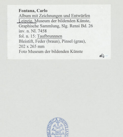 Rückseite von Museum der bildenden Künste Leipzig [https://www.deutsche-digitale-bibliothek.de/content/lizenzen/rv-ez/] Album mit Zeichnungen und EntwürfenTaufbrunnnen - , bh510059_recto. Foto.