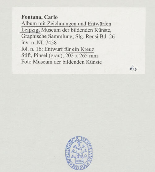 Rückseite von Museum der bildenden Künste Leipzig [https://www.deutsche-digitale-bibliothek.de/content/lizenzen/rv-ez/] Album mit Zeichnungen und EntwürfenEntwurf für ein Kreuz - , bh510060_recto. Foto.