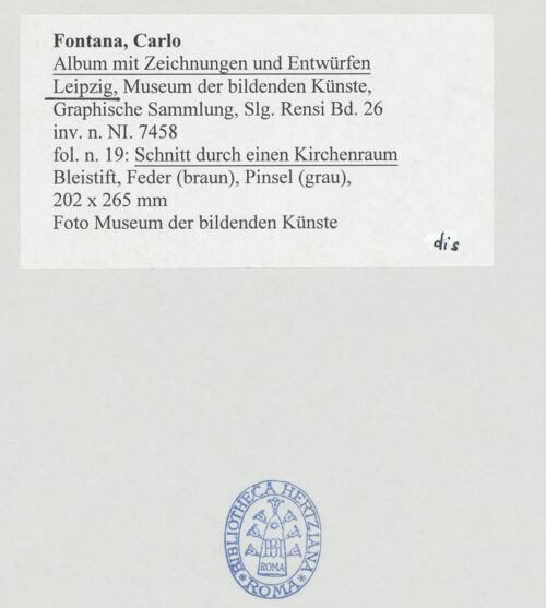 Rückseite von Museum der bildenden Künste Leipzig [https://www.deutsche-digitale-bibliothek.de/content/lizenzen/rv-ez/] Album mit Zeichnungen und EntwürfenSchnitt durch einen Kirchenraum - , bh510062_recto. Foto.