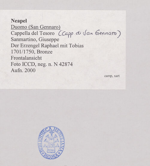 Rückseite von ICCD [https://www.deutsche-digitale-bibliothek.de/content/lizenzen/rv-ez/] Der Erzengel Raphael mit Tobias - Frontalansicht, bh510340_recto. Foto.