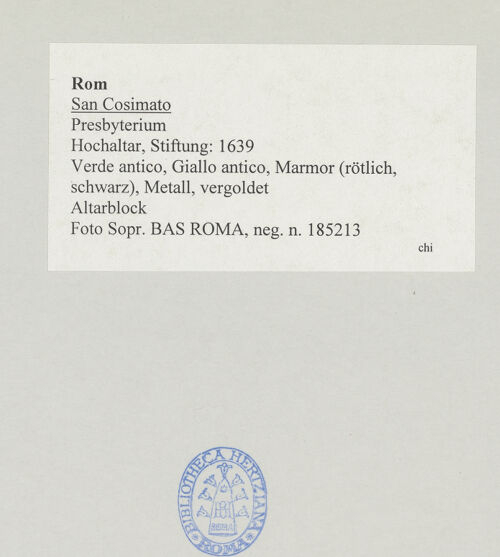 Rückseite von Sopr. BAS ROMA [https://www.deutsche-digitale-bibliothek.de/content/lizenzen/rv-ez/] Hochaltar - Altarblock, bh510982_recto. Foto.