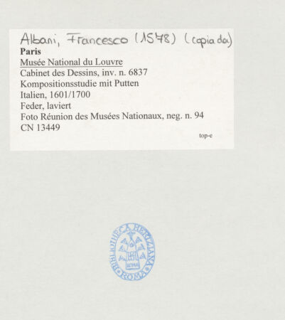 Rückseite von Réunion des Musées Nationaux [https://www.deutsche-digitale-bibliothek.de/content/lizenzen/rv-ez/] Sechs Putten in einer Schmiedewerkstatt - , bh511908_recto. Foto.