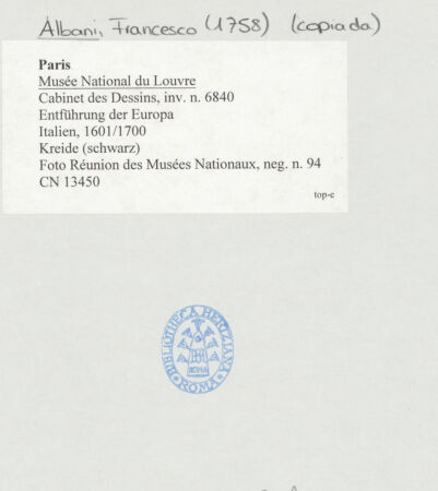 Rückseite von Réunion des Musées Nationaux [https://www.deutsche-digitale-bibliothek.de/content/lizenzen/rv-ez/] Romulus und Remus werden an das Ufer getrieben und von der Wölfin gesäugt - , bh511910_recto. Foto.