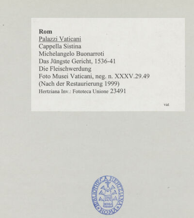 Rückseite von Musei Vaticani [https://www.deutsche-digitale-bibliothek.de/content/lizenzen/rv-ez/] Das Jüngste Gericht - Die Fleischwerdung, bh511987_recto. Foto.