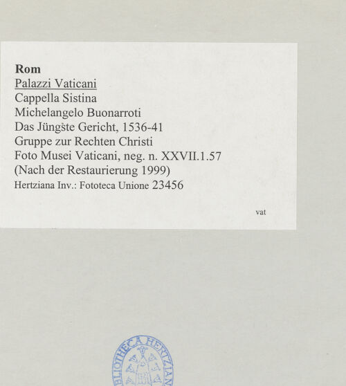 Rückseite von Musei Vaticani [https://www.deutsche-digitale-bibliothek.de/content/lizenzen/rv-ez/] Das Jüngste Gericht - Gruppe zur Rechten Christi, bh512007_recto. Foto.