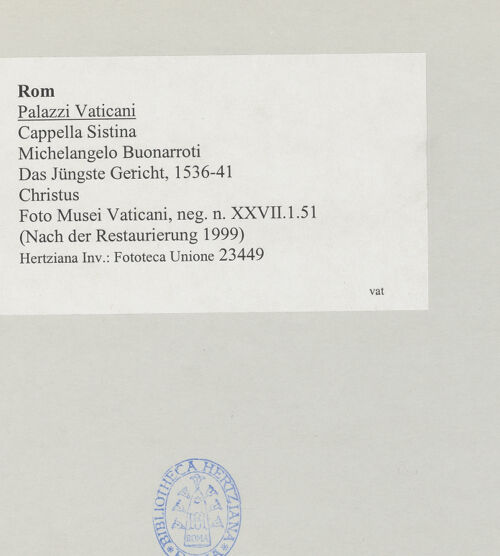 Rückseite von Musei Vaticani [https://www.deutsche-digitale-bibliothek.de/content/lizenzen/rv-ez/] Das Jüngste Gericht - Christus, bh512014_recto. Foto.