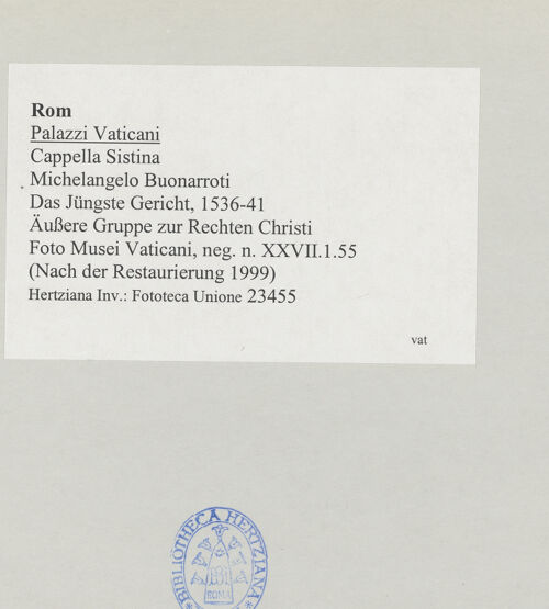Rückseite von Musei Vaticani [https://www.deutsche-digitale-bibliothek.de/content/lizenzen/rv-ez/] Das Jüngste Gericht - Äußere Gruppe zur Rechten Christi, bh512018_recto. Foto.